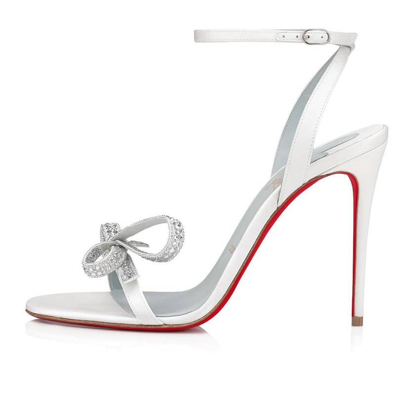 Women's Christian Louboutin Jewel Queen 100mm Crepe Satin Sandals - Off White [6745-281]